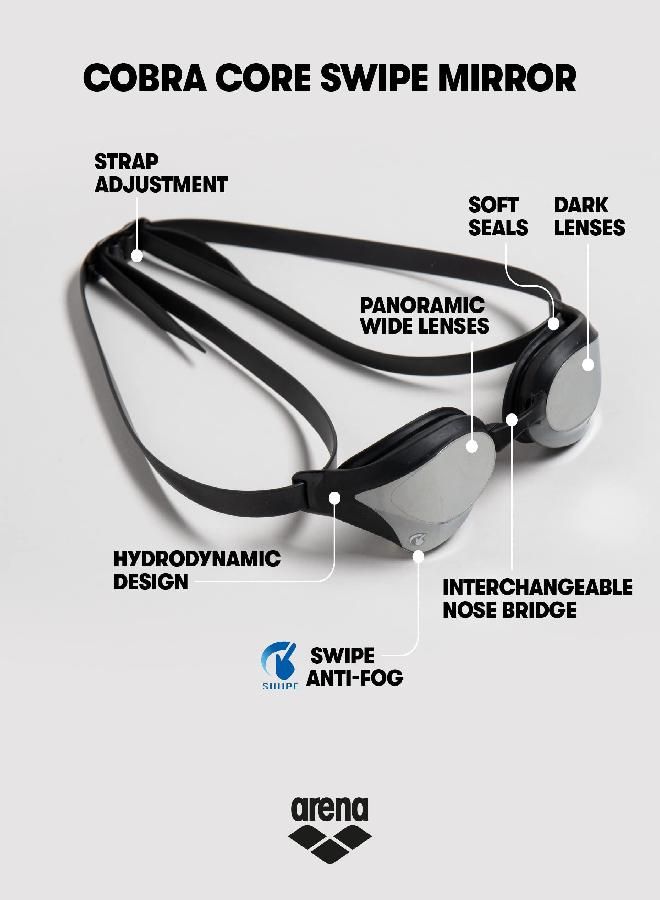 arena Arena Unisex Cobra Core Swipe Anti-Fog Racing Swim Goggles for Men and Women Polycarbonate Mirror Lens, Blue/Sliver  - Image 3