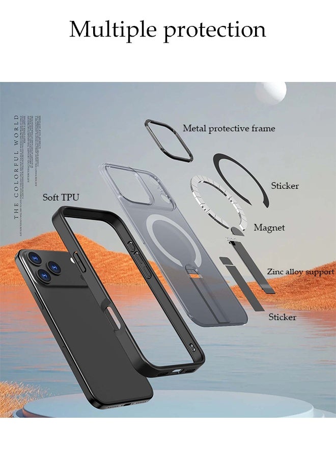 DUNISO iPhone 17 Pro Max Magnetic Phone Case Anti-Slip and Drop-Proof Protective Cover with Invisible Stand Compatible with MagSafe Ultra Thin Transparent Matte Back Shockproof Phone Case for iPhone 17 Pro Max - Image 4