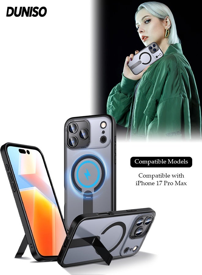 DUNISO iPhone 17 Pro Max Magnetic Phone Case Anti-Slip and Drop-Proof Protective Cover with Invisible Stand Compatible with MagSafe Ultra Thin Transparent Matte Back Shockproof Phone Case for iPhone 17 Pro Max - Image 1
