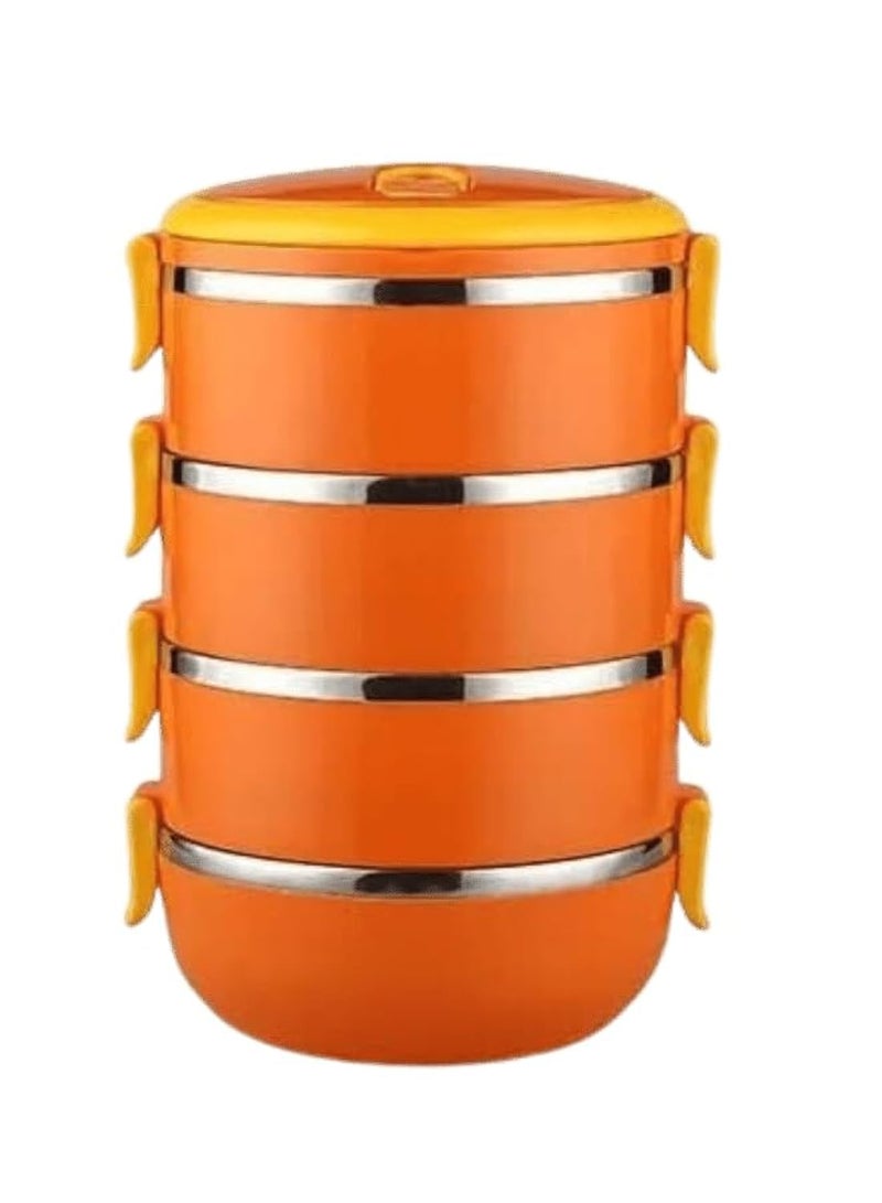 Round Lunch Box for Adults, Kids, Office Men & Women Tiffin Box Plastic Lunch Box with Puch Lock System (1Pcs- 4 Layers) (Orange)