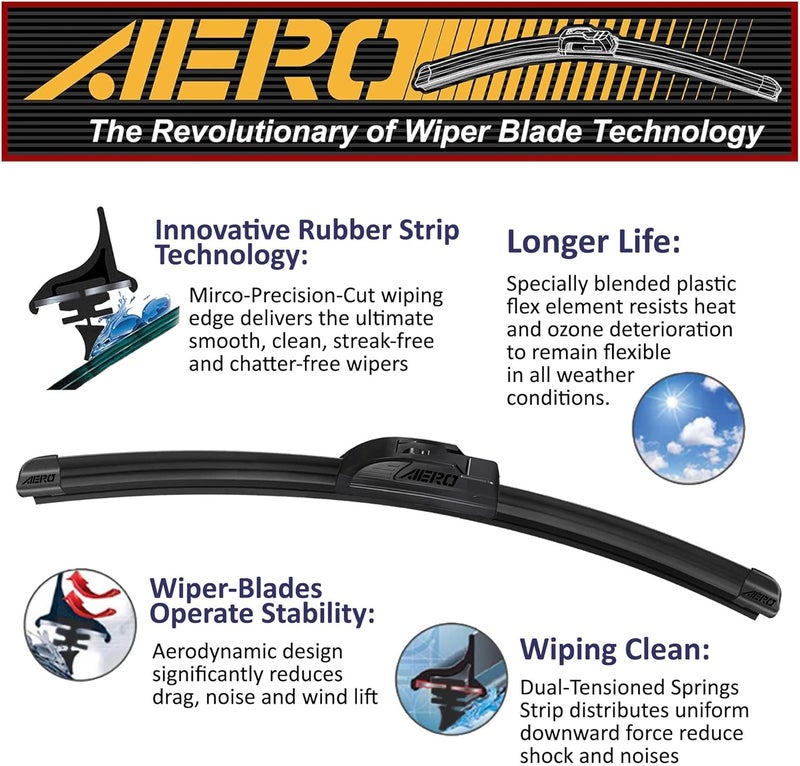 Aero Wipers Replacement for Ford Expedition 2017-2008 & Lincoln Navigator 2016-2009, 22"+22" Front + 16" Rear, Premium All-Season Windshield Wiper Blades with Extra Squeegee Refills (Set of 3) - Image 3