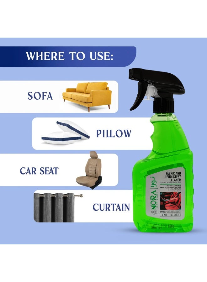 نورا منظف ​​الأقمشة والمفروشات نورا رقم 216 (500 مل) - برائحة الحمضيات، تنظيف عميق للغاية لمقاعد السيارات، والأسقف، وأرائك المنزل، والسجاد، والستائر، والوسائد. يزيل بقع الشاي والقهوة والشوكولاتة والكاتشب. تقنية احترافية طاردة للماء. - Image 5