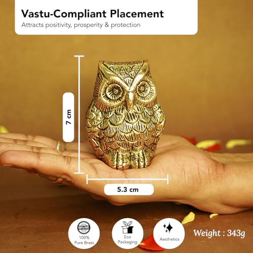 Ekhasa 100% Pure Brass Golden Owl Showpiece for Home, Office or Table Decor, Work Desk or as Paper Weight Stylish | Metal Owl Statue for Good Luck & Vastu | Vintage or Aesthetic Showpieces for Gift - Image 3