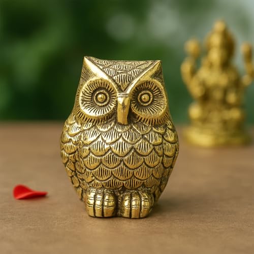 Ekhasa 100% Pure Brass Golden Owl Showpiece for Home, Office or Table Decor, Work Desk or as Paper Weight Stylish | Metal Owl Statue for Good Luck & Vastu | Vintage or Aesthetic Showpieces for Gift - Image 1