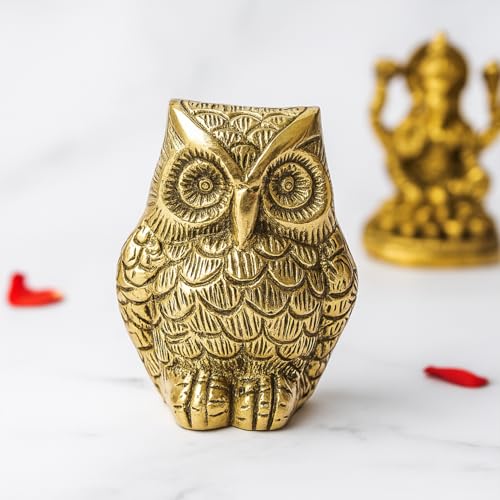 Ekhasa 100% Pure Brass Golden Owl Showpiece for Home, Office or Table Decor, Work Desk or as Paper Weight Stylish | Metal Owl Statue for Good Luck & Vastu | Vintage or Aesthetic Showpieces for Gift - Image 2