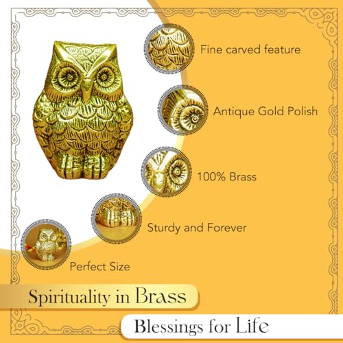 Ekhasa 100% Pure Brass Golden Owl Showpiece for Home, Office or Table Decor, Work Desk or as Paper Weight Stylish | Metal Owl Statue for Good Luck & Vastu | Vintage or Aesthetic Showpieces for Gift - Image 4