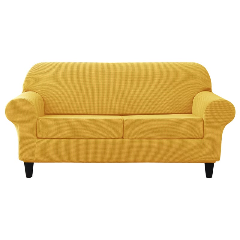 CONRUSER Stretch Sofa Slipcover Soft Jacquard Sofa Covers for 2 Cushion Couch Washable Furniture Protector for Pets  Kids Yellow M