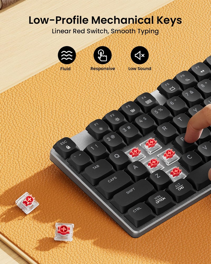 ProtoArc KM310 Mechanical Keyboard and Mouse, Wireless Rechargeable Aluminum Keyboard Mouse, 2.4G+Dual Bluetooth, Low Profile Keys, Linear Red Switches, Multi-Device, for Windows/Mac - Space Gray - Image 2