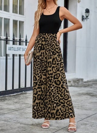 SHEIN LUNE Leopard Print Wide Leg Tank Jumpsuit