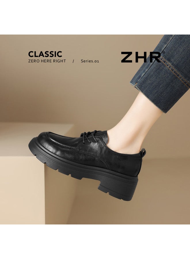 Zhr British Style Women's Classic Retro Loafers With Jk Skirt Slip-on Thick Sole Leather Shoes Ay273 Black Size 37 - Image 3