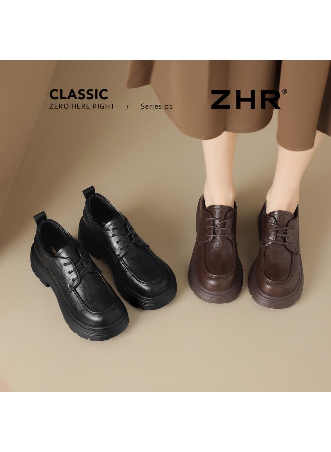 Zhr British Style Women's Classic Retro Loafers With Jk Skirt Slip-on Thick Sole Leather Shoes Ay273 Black Size 37 - Image 4