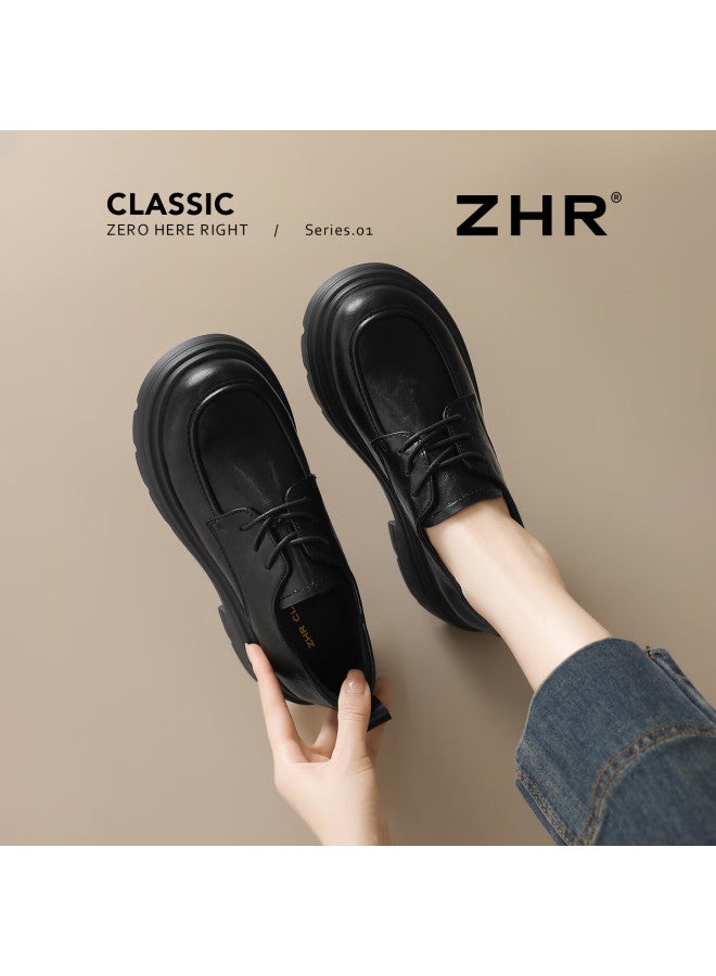 Zhr British Style Women's Classic Retro Loafers With Jk Skirt Slip-on Thick Sole Leather Shoes Ay273 Black Size 37 - Image 2