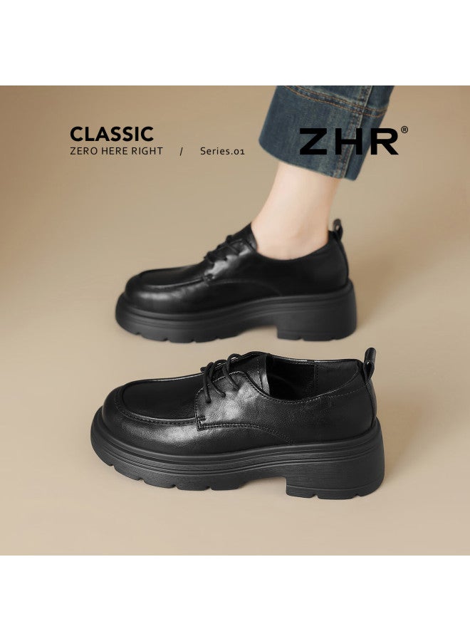 Zhr British Style Women's Classic Retro Loafers With Jk Skirt Slip-on Thick Sole Leather Shoes Ay273 Black Size 37 - Image 1