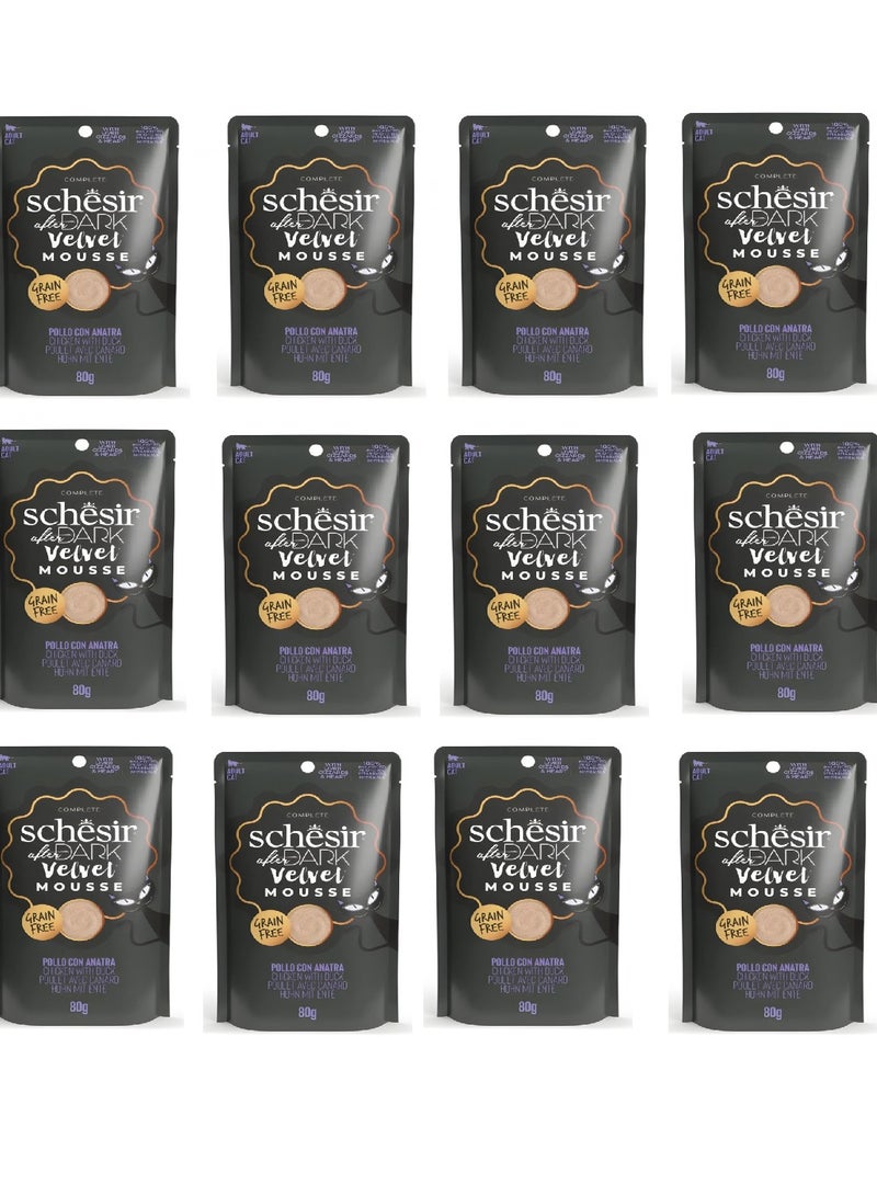 شيسر عبوة من 12 قطعة من موس أفتر دارك فيلفيت للقطط - الدجاج مع البط 80 جم - Image 1