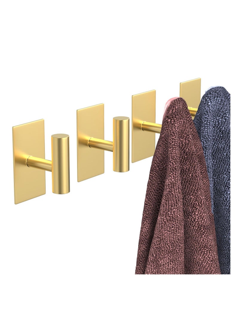 Adhesive Hooks, 4 Pcs Heavy Duty Wall Stainless Steel Door Hooks for Hanging Coat, Hat, Towel, Robe, Key, Clothes, Closet Hook Wall Mount(Gold) - Image 4
