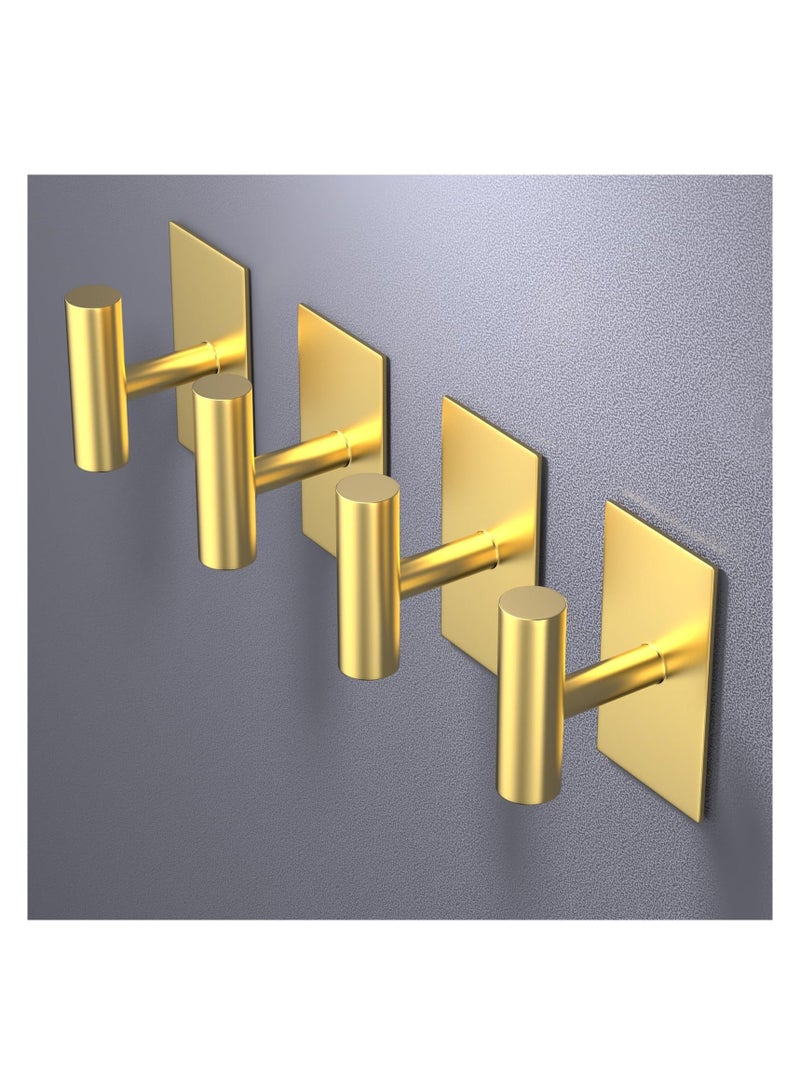 Adhesive Hooks, 4 Pcs Heavy Duty Wall Stainless Steel Door Hooks for Hanging Coat, Hat, Towel, Robe, Key, Clothes, Closet Hook Wall Mount(Gold) - Image 2