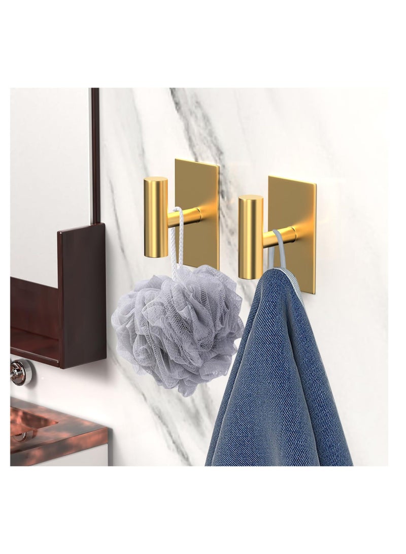 Adhesive Hooks, 4 Pcs Heavy Duty Wall Stainless Steel Door Hooks for Hanging Coat, Hat, Towel, Robe, Key, Clothes, Closet Hook Wall Mount(Gold) - Image 5