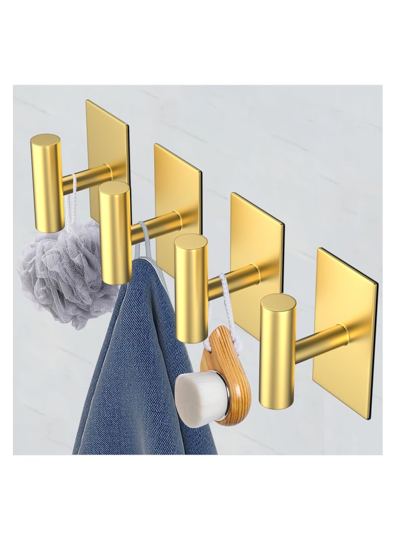 Adhesive Hooks, 4 Pcs Heavy Duty Wall Stainless Steel Door Hooks for Hanging Coat, Hat, Towel, Robe, Key, Clothes, Closet Hook Wall Mount(Gold) - Image 3