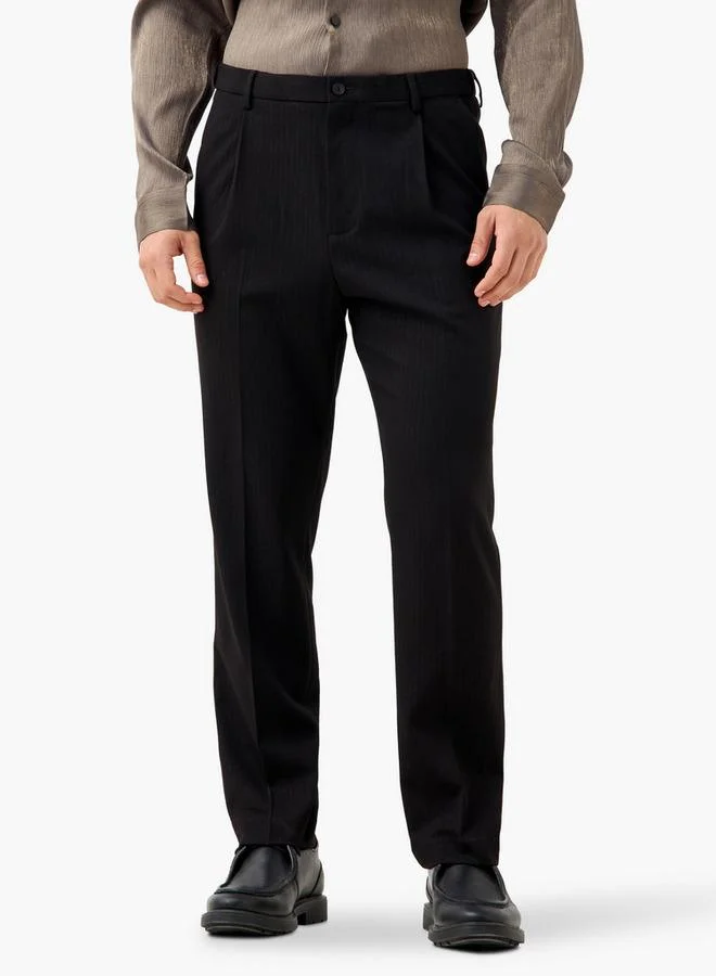 Iconic Iconic Solid Regular Fit Trousers with Flexi Waist and Pockets