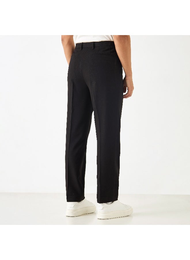 Iconic Iconic Solid Regular Fit Trousers with Flexi Waist and Pockets  - Image 3