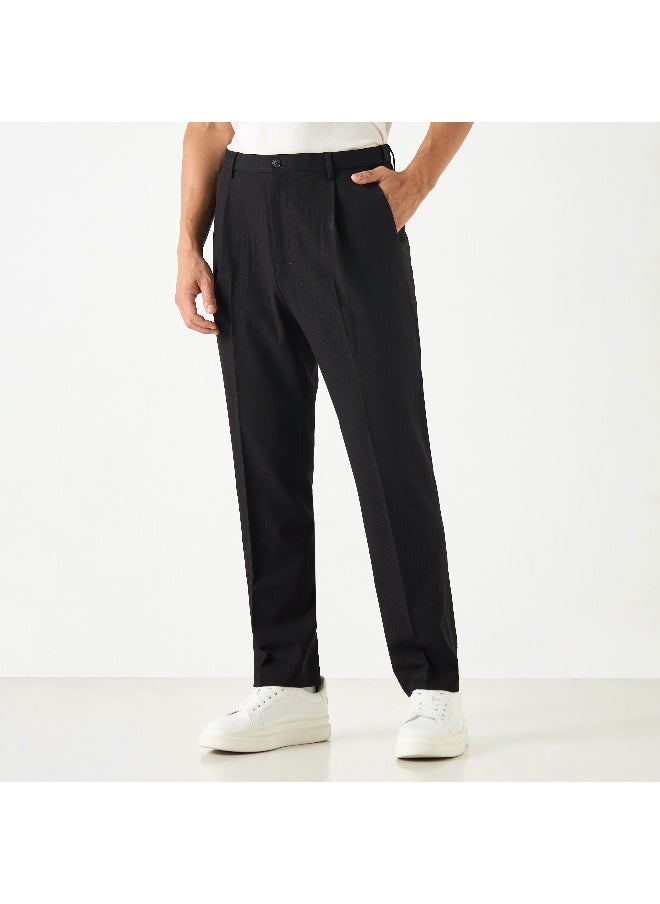 Iconic Iconic Solid Regular Fit Trousers with Flexi Waist and Pockets  - Image 2