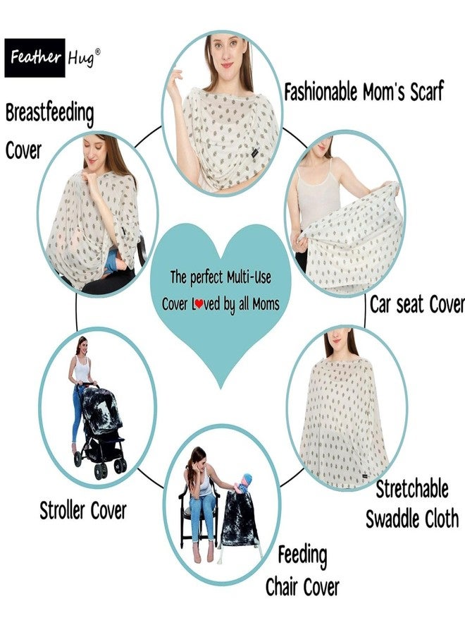 Feather Hug غطاء رضاعة فاخر من فيذر هاغ، بتصميم 360 درجة، مناسب للرضاعة الطبيعية - مئزر رضاعة للأم، غطاء رضاعة مطاطي للأم، غطاء رضاعة غير شفاف للأم. (زهور خضراء، عبوة من قطعة واحدة) - Image 2