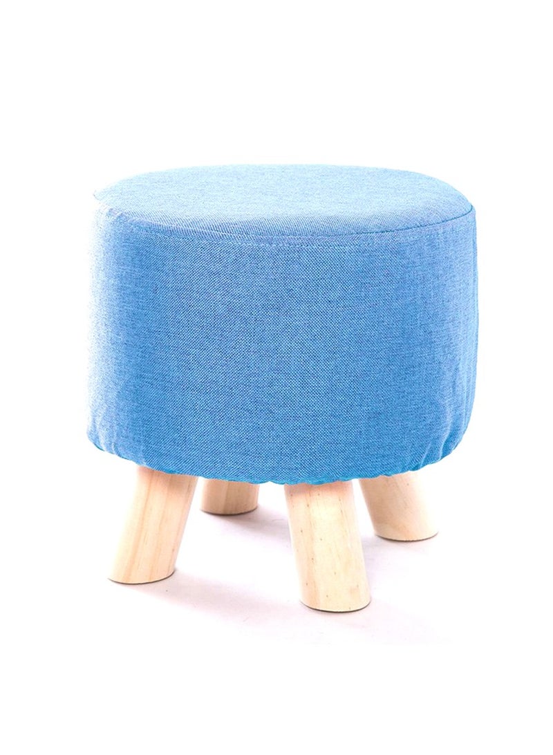 لينجوي كرسي دائري بمسند للقدمين ومقعد لتغيير الأحذية بأرجل خشبية، أزرق 28×28 - Image 3