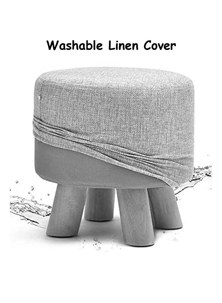 لينجوي كرسي دائري بمسند للقدمين ومقعد لتغيير الأحذية بأرجل خشبية، أزرق 28×28 - Image 5