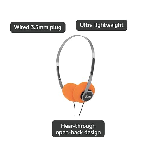 Koss x Retrospekt P/21 Retro On-Ear Headphones, Retro Orange Foam, Adjustable Headband, Wired 3.5mm Plug, Orange Black and Silver - Image 4