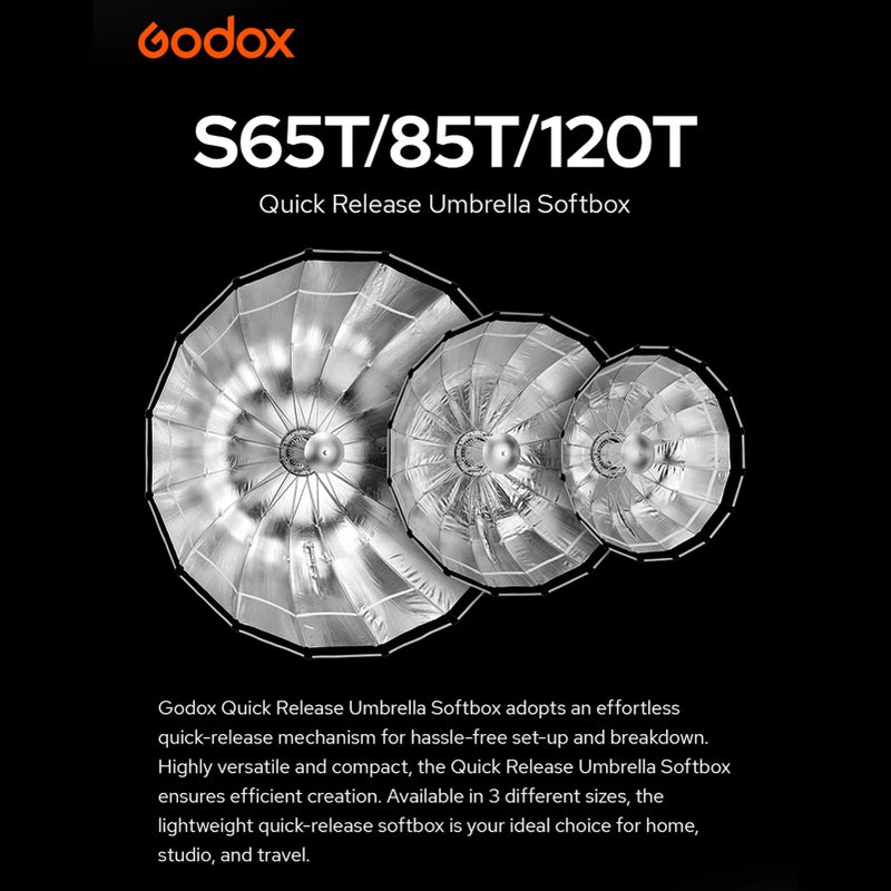 Godox Godox S65T 65cm/25.6in Quick Release Umbrella Softbox - Professional Foldable With Standard Bowen Mount & Diffusers for Photography Studio (65cm/25.6in) - Image 2