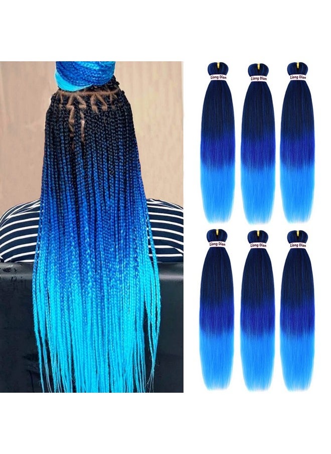 Liang Dian Prestretched Braiding Hair 22 Inch 6 Packs Hot Water Setting Synthetic Hair Crochet Braiding Hair Extension(Mixed Blackdark Bluelight Blue)  - Image 1