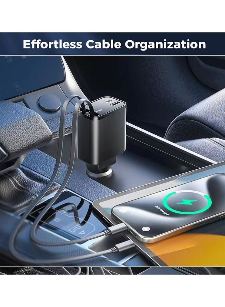 شاحن سيارة قابل للسحب بتقنية PD30W + 2.4A + 69W كحد أقصى + 2.4A، شاحن سيارة فائق السرعة 4 في 1 لهواتف آيفون وأجهزة أخرى. قابس شاحن USB متوافق مع هواتف آيفون، سامسونج، جالاكسي، هواوي، وشاومي. - Image 2