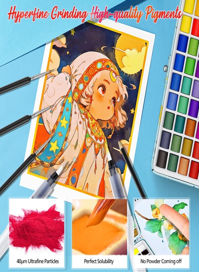 Caliart 50 Colors Watercolor Paint Set with 6 Brushes, Portable Travel Water Color Kit with Carrying Case, Palette and Accessories, Non-Toxic Art Supplies Gift for Artists Adult Teen Kids Girls Boys - Image 2