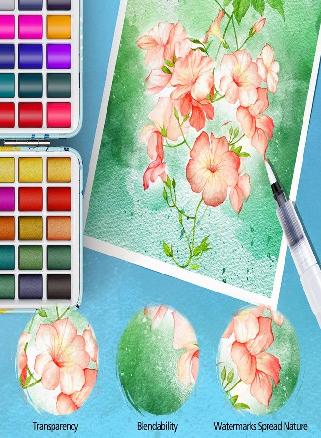 Caliart 50 Colors Watercolor Paint Set with 6 Brushes, Portable Travel Water Color Kit with Carrying Case, Palette and Accessories, Non-Toxic Art Supplies Gift for Artists Adult Teen Kids Girls Boys - Image 3