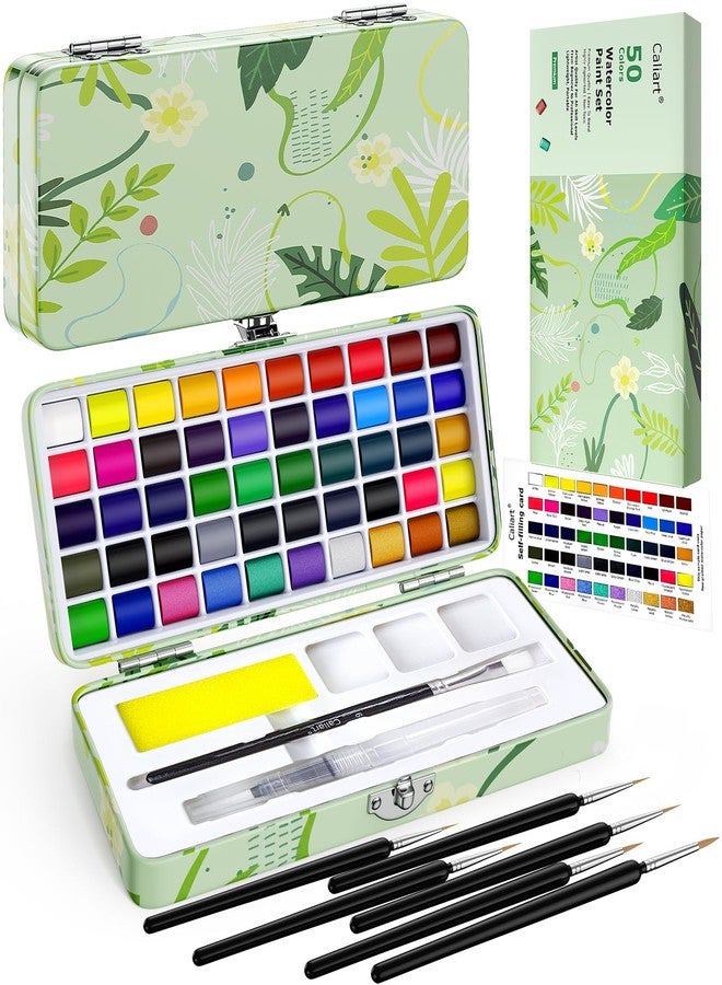 Caliart 50 Colors Watercolor Paint Set with 6 Brushes, Portable Travel Water Color Kit with Carrying Case, Palette and Accessories, Non-Toxic Art Supplies Gift for Artists Adult Teen Kids Girls Boys - Image 1