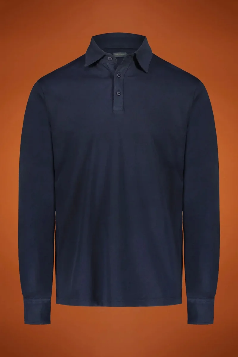 Doppelganger Men's long sleeve polo shirt 100% cotton regular fit - DK Blue