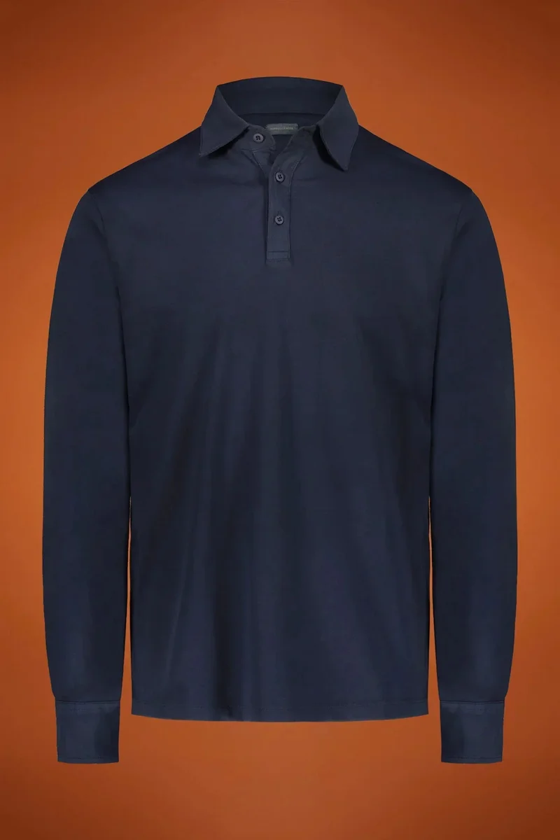 Doppelganger Men's long sleeve polo shirt 100% cotton regular fit - DK Blue