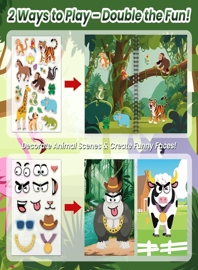 PARTYWIND Animals Reusable Sticker Book for Toddlers, DIY Make-a-face Animals Jelly Fun 3D Stickers, Washable Puffy Stickers for Kids Toys, Airplane Road Trip Travel Activities Essentials for Kids 3 4 5 Years - Image 2