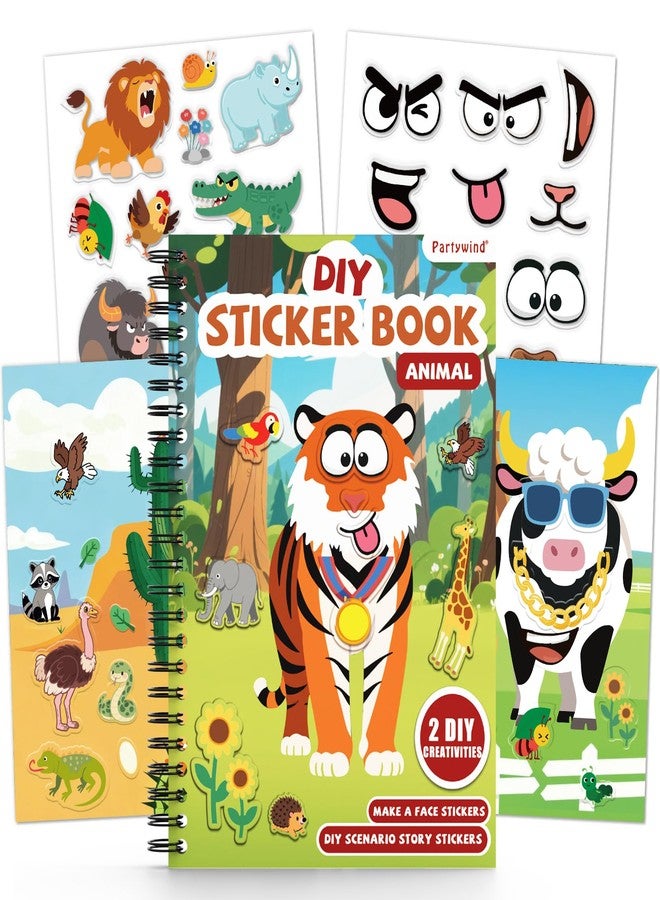 PARTYWIND Animals Reusable Sticker Book for Toddlers, DIY Make-a-face Animals Jelly Fun 3D Stickers, Washable Puffy Stickers for Kids Toys, Airplane Road Trip Travel Activities Essentials for Kids 3 4 5 Years - Image 1