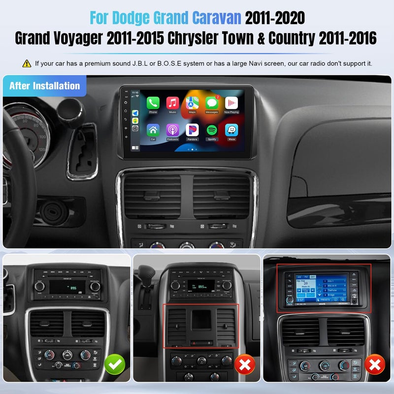 Naifay Car Stereo for Dodge Grand Caravan 2011-2020 Chrysler Town & Country 2011-2016 Grand Voyager 2011-2015, 9inch Touch Screen for Dodge Caravan Radio with CarPlay Android Auto BT GPS WiFi SWC - Image 2