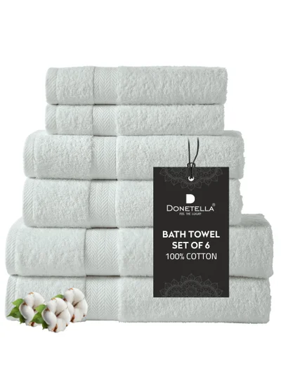 Donetella Premium Towel 6-Pcs Set, 100% Combed Cotton 600 GSM, Highly Absorbent, Quick Dry Towel Set Include 2 Bath Towel, 2 Bath Sheet, 2 Hand Towel, Best Set for Bathroom Gym, Hotel And Spa,Light Grey