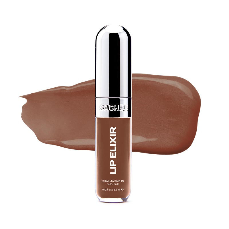 Sacheu Lip Elixir Nourishing and Hydrating Lipgloss â€” Moisturizing Plumping Lip Gloss Enriched with Collagen, Non-Sticky Lip Color Smooth High-Shine Finish, Vegan & Cruelty-Free, Chai Macaron - Image 1