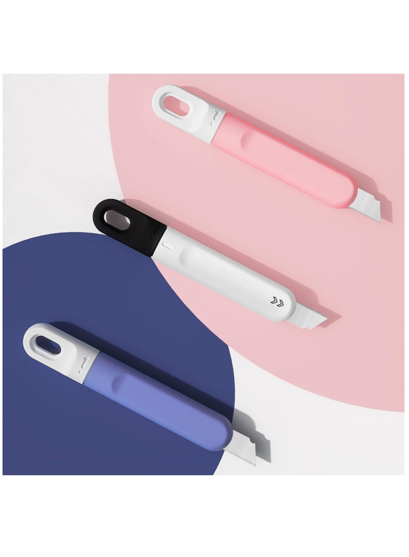 Excefore Small Box Cutter, 3 PCS Small Utility Knife, Mini Box Cutter for Women Rotate to Retract Box Opener, Retractable Box Cutter, Package Opener, Box Cutters for Home Office Travel and DIY - Image 2