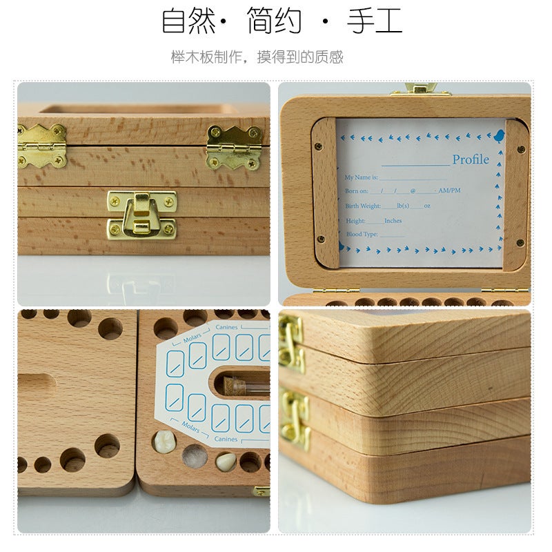 Tooth House Explosions Children Boys And Girls Baby Teeth Box Wooden Po Frame Teeth Hair Storage Memorial Preservation Box - Image 5