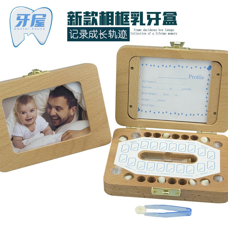 Tooth House Explosions Children Boys And Girls Baby Teeth Box Wooden Po Frame Teeth Hair Storage Memorial Preservation Box - Image 2