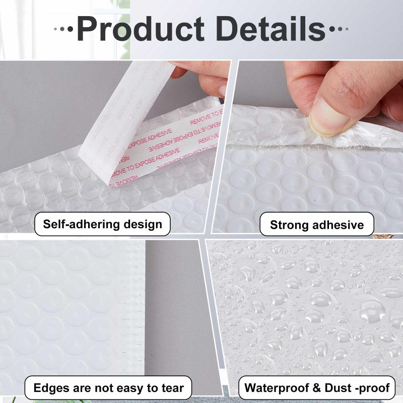 Henoyso 100 Pcs Bubble Mailer 4 Sizes Self Adhesive Waterproof Padded Envelopes Cushioning Seal Bubble Shipping Envelopes for Mailing Packaging Small Business Packing Supplies (White) - Image 4