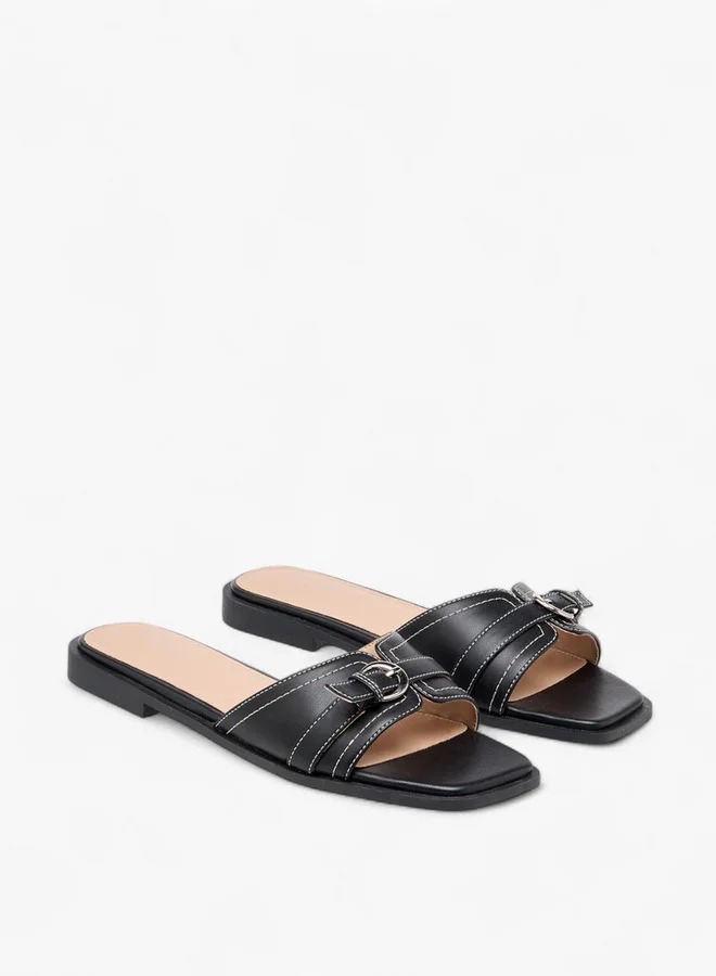 Flora Bella By Shoexpress Women Buckle Accent Slip-On Flat Sandals