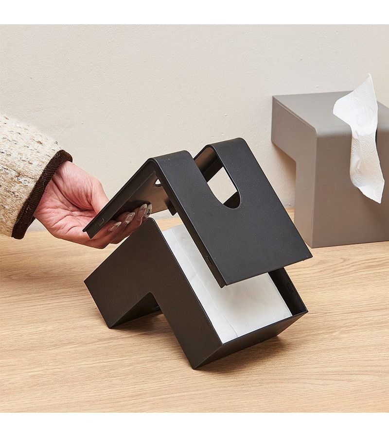 L Shaped Tissue Box Black Double Opening Design Sturdy Durable Space Saving For Bedroom Living Room Kitchen - Image 1