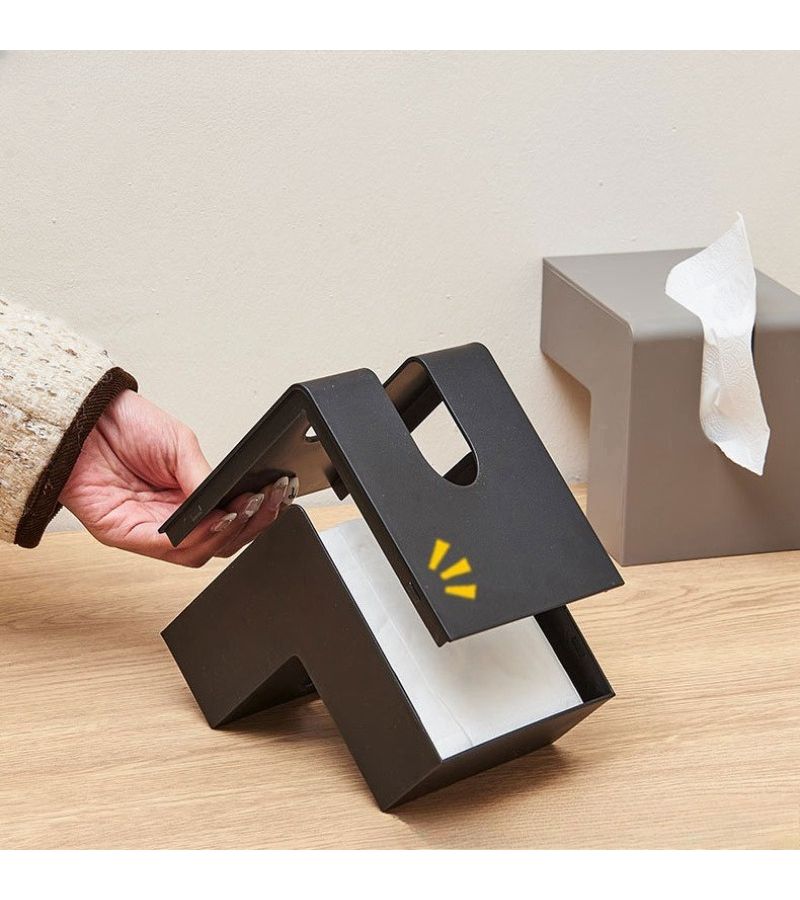 L Shaped Tissue Box Black Double Opening Design Sturdy Durable Space Saving For Bedroom Living Room Kitchen - Image 4