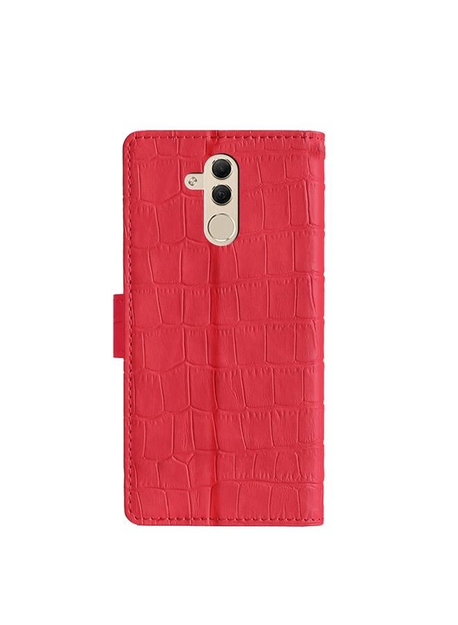 اس-توب جراب لهاتف Huawei Mate 20 Lite مصنوع من جلد التمساح بمشبك مغناطيسي قابل للطي أفقيًا مع حامل وفتحات للبطاقات ومحفظة - Image 3